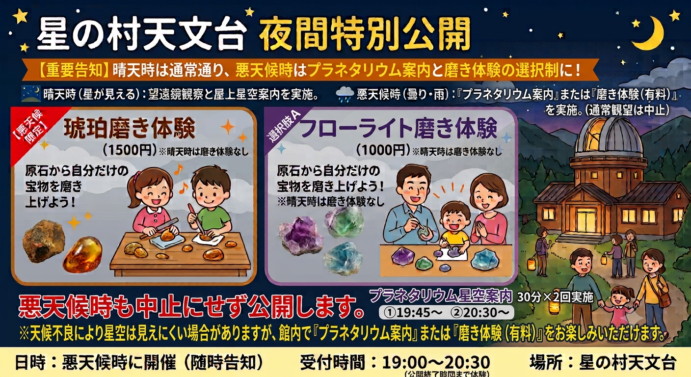 夜間公開の悪天候時に磨き体験を行う案内4